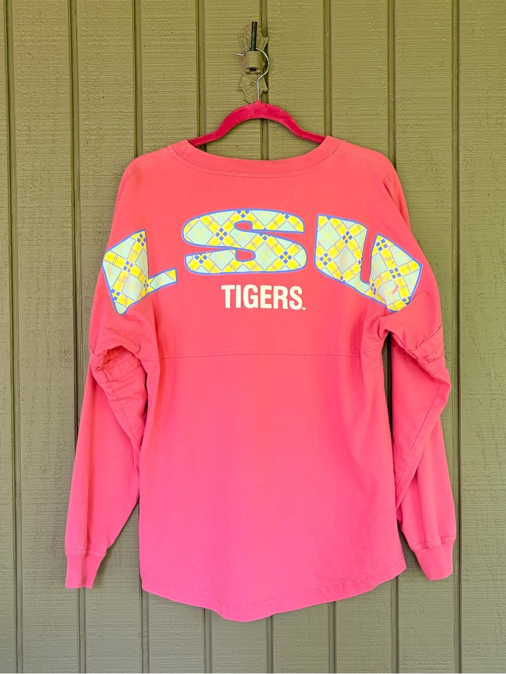 LSU Tigers Pink Spirit Jersey Boxercraft Plaid Pocket T14 COR Long Sleeve Small